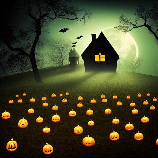 Eerie Halloween Landscape with Fairies