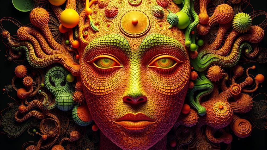 Evolving Organic Portrait in Vibrant, Glowing Colors