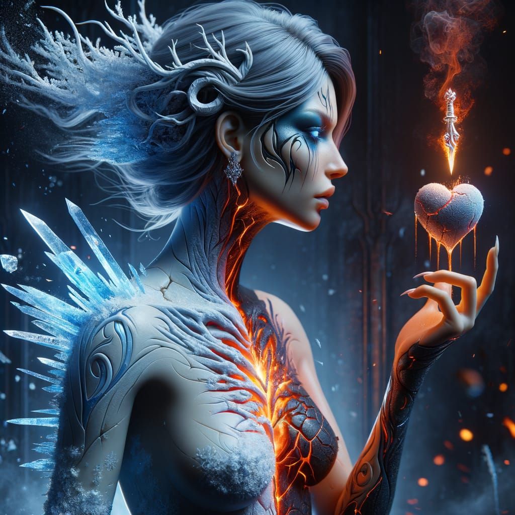 Enigmatic Woman: Frost and Fire in 3D