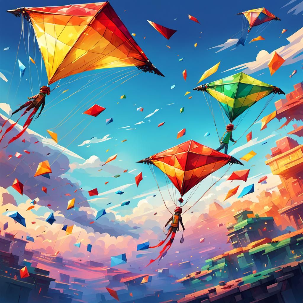 Hyperrealistic Pixelated Kite Splash Art
