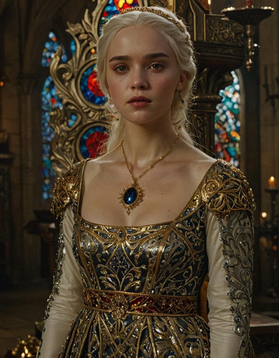Regal Princess in Medieval Throne Room: Cinematic Still