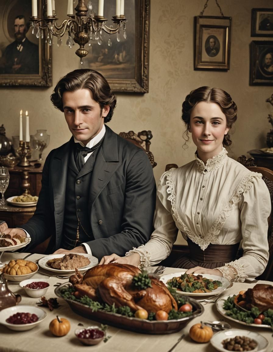 Victorian Couple's Shy Thanksgiving Dinner at Home