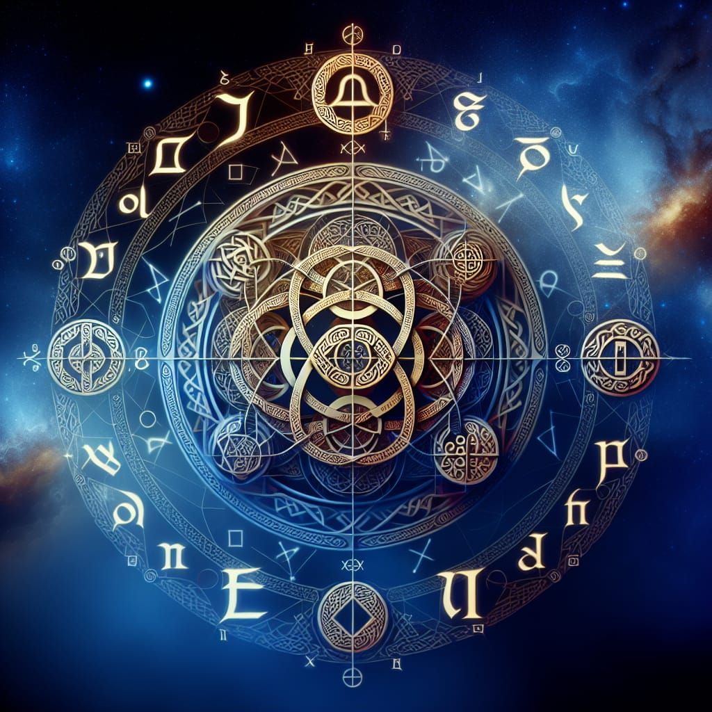 Abstract Celtic Numerology Art with Mystical Symbols