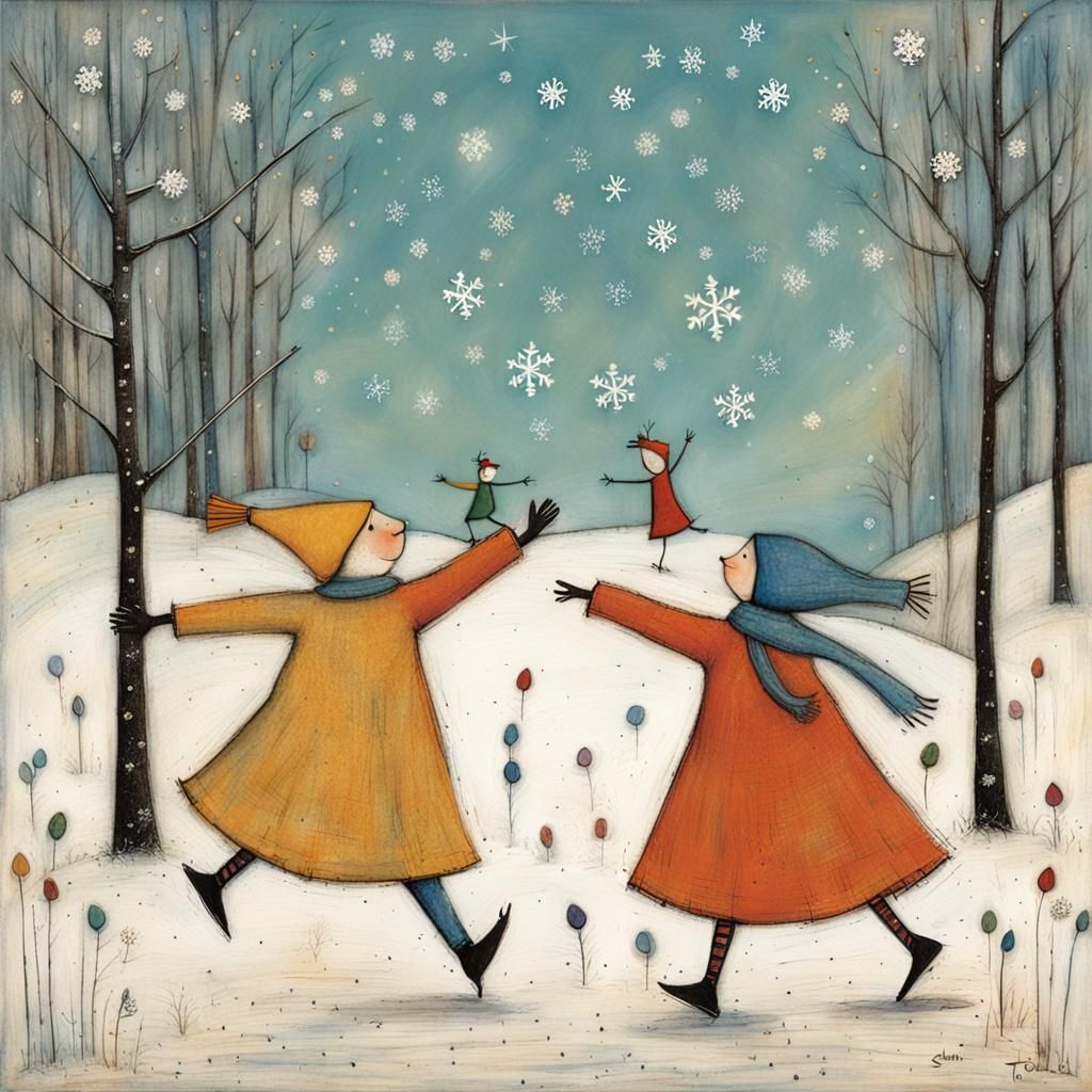 Whimsical Snowflakes Dance in a Delicate Cyberpunk Aesthetic