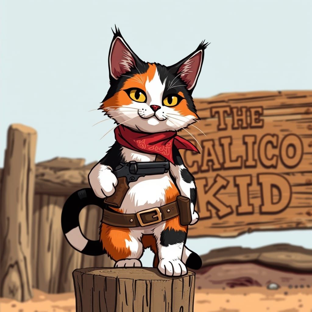 Tough Calico Cat in Gunslinger Gear,