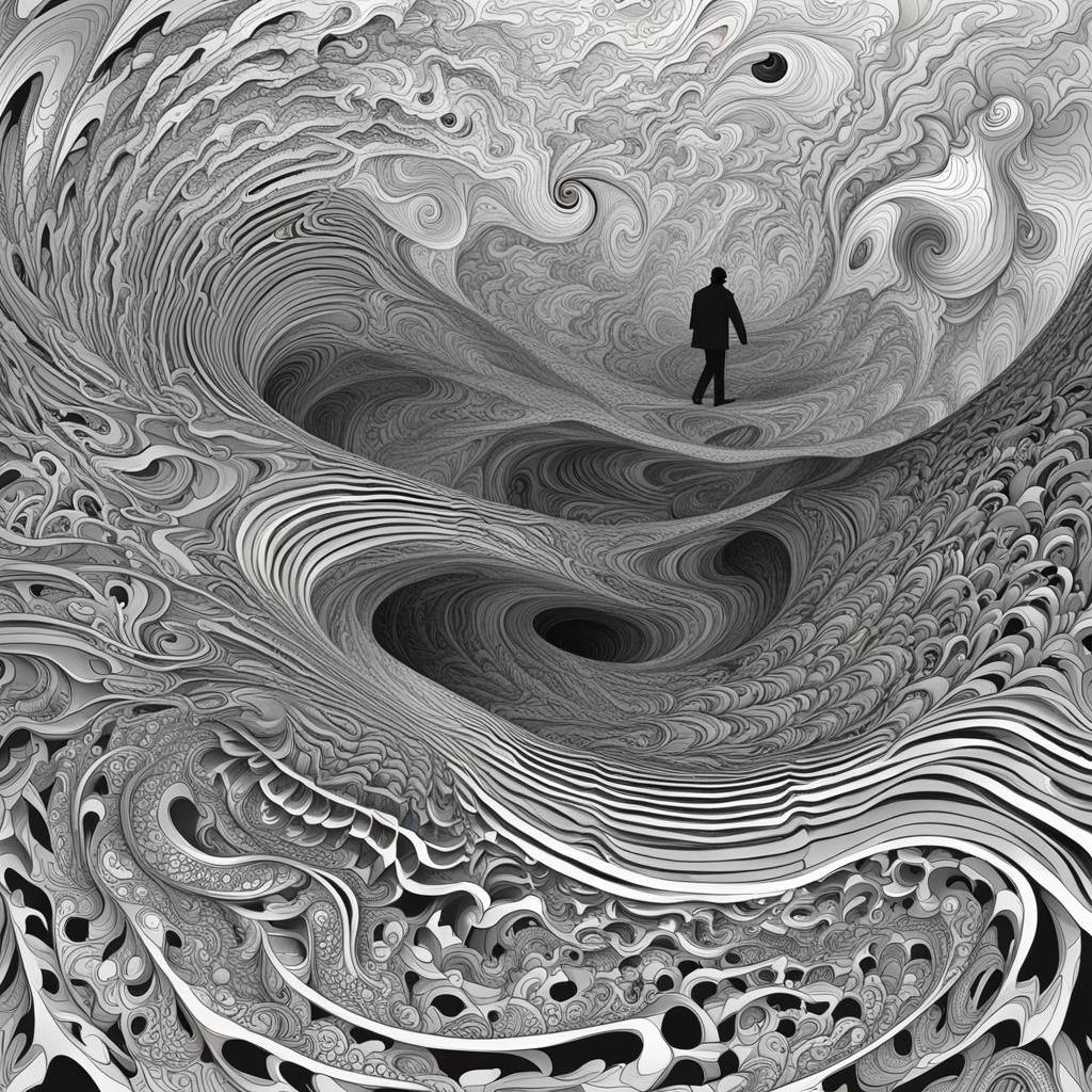 Alienated Man's Abstract Solitude with Zentangle Elements