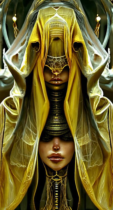 Veiled Honey Priestess with Crown in Light Pastel Colors