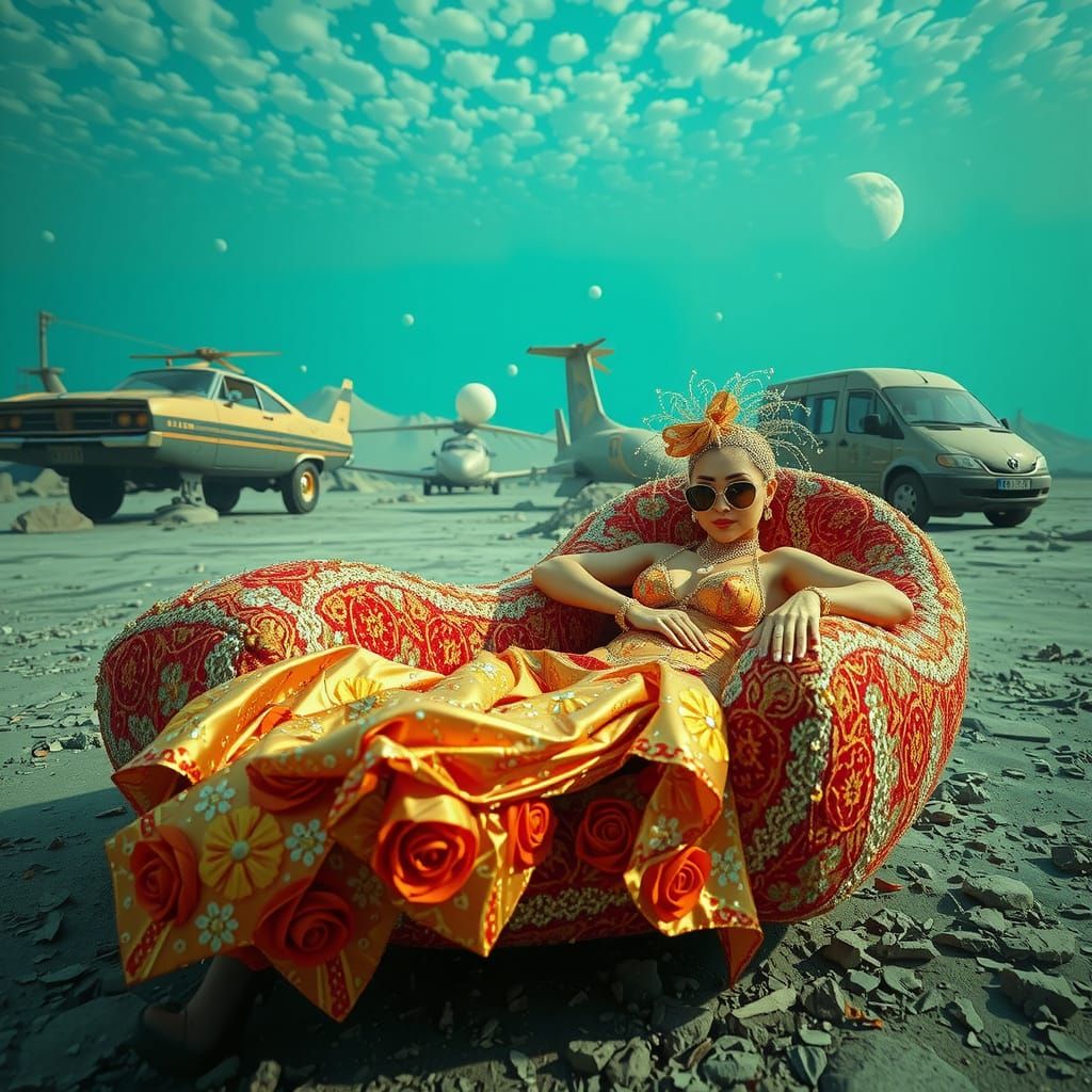 Psychedelic Woman in Extravagant Dreamscape