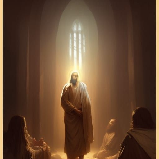 Jesus Christ Reading Scroll: Dark Fantasy Concept Art