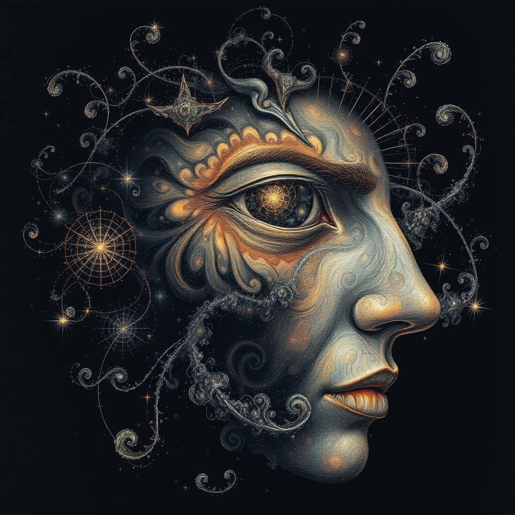 Surreal Fractal Face in Celestial Symbolism