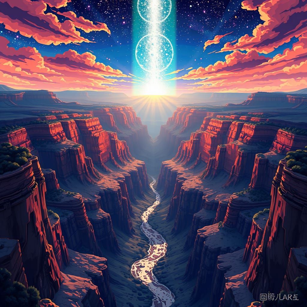 Vibrant Portal Over the Grand Canyon in Cel-Shaded Anime Sty...