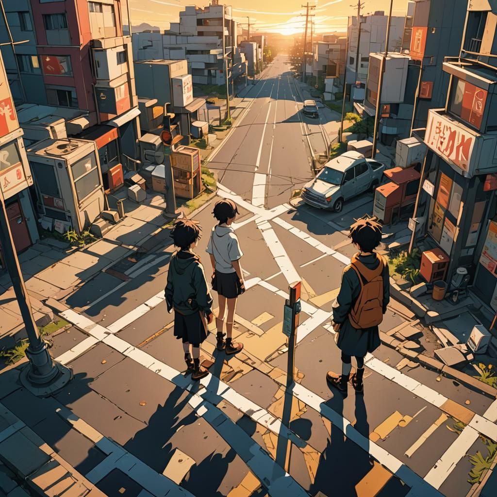 Anime Crossroads: Two Paths in Surreal Digital Art