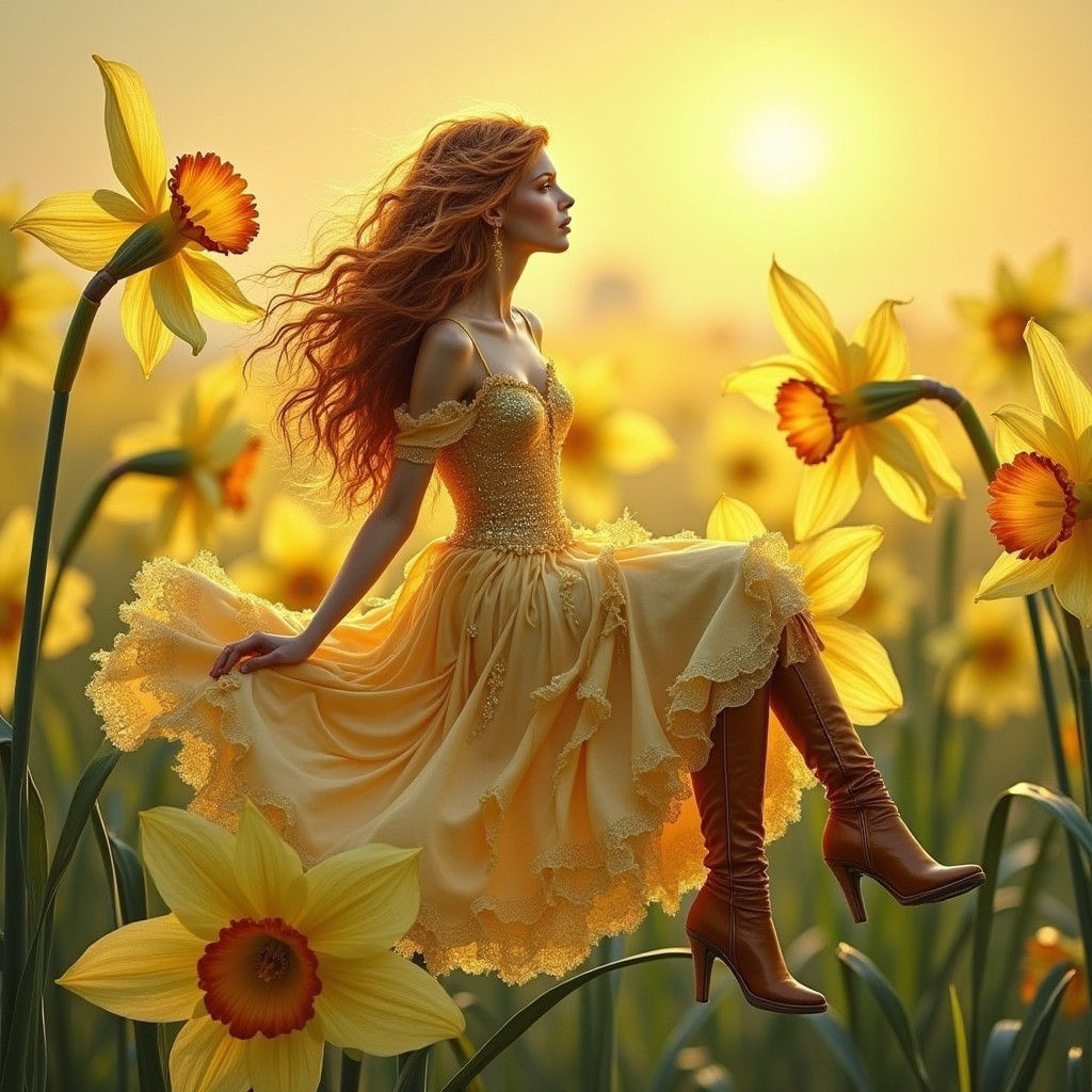 Daffodil Fairy in Haute Couture Gown, Digital Art
