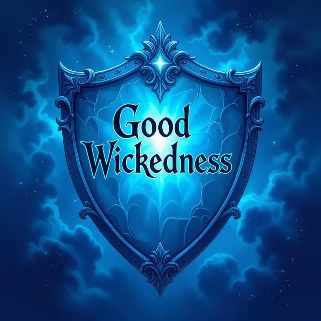 Vibrant Cyan Shield Embossed With Gothic Text