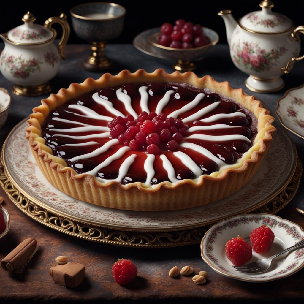 Hyperrealistic Bakewell Tart: Intricate Digital Painting