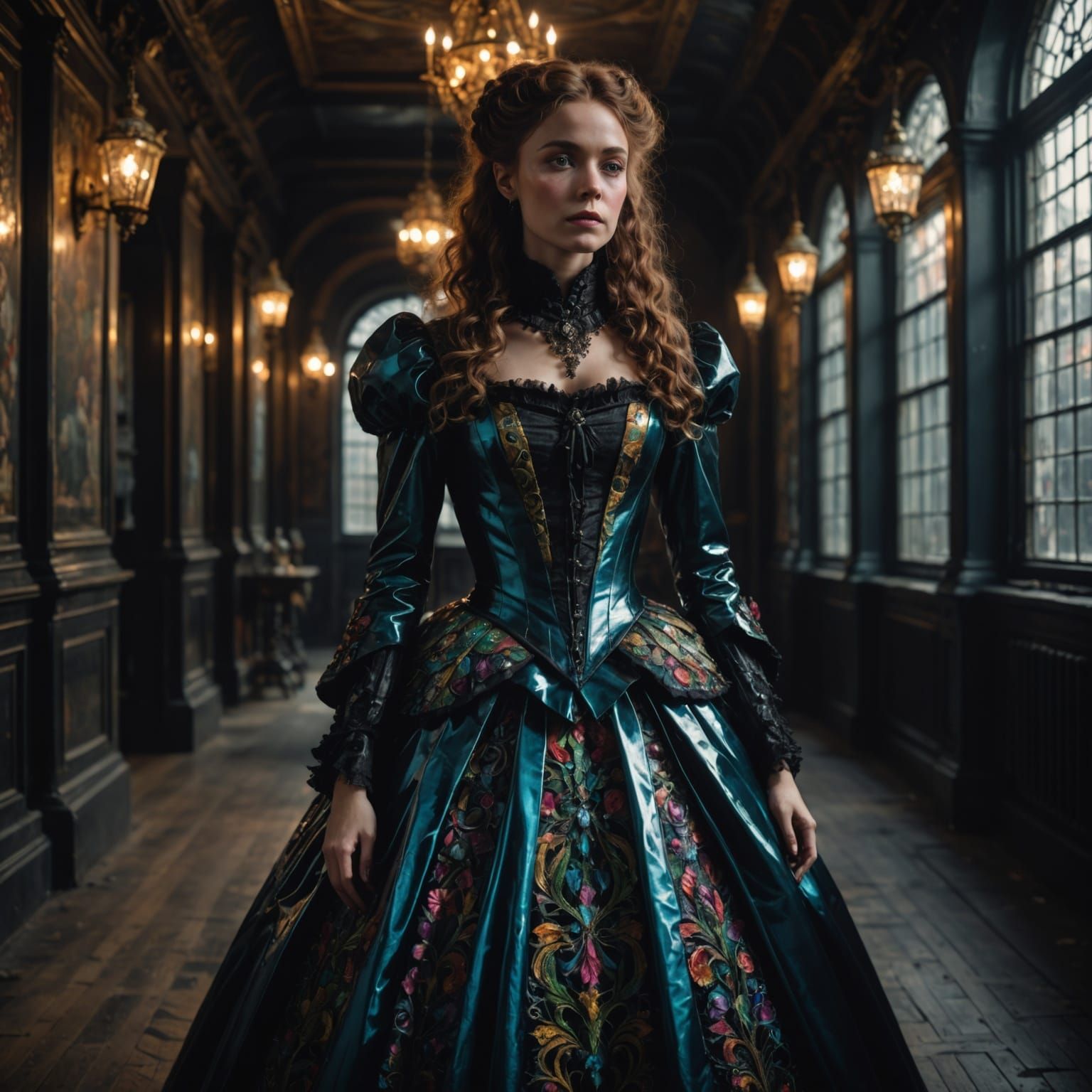 Victorian Woman in Dystopian Light: Hyperrealistic Portrait