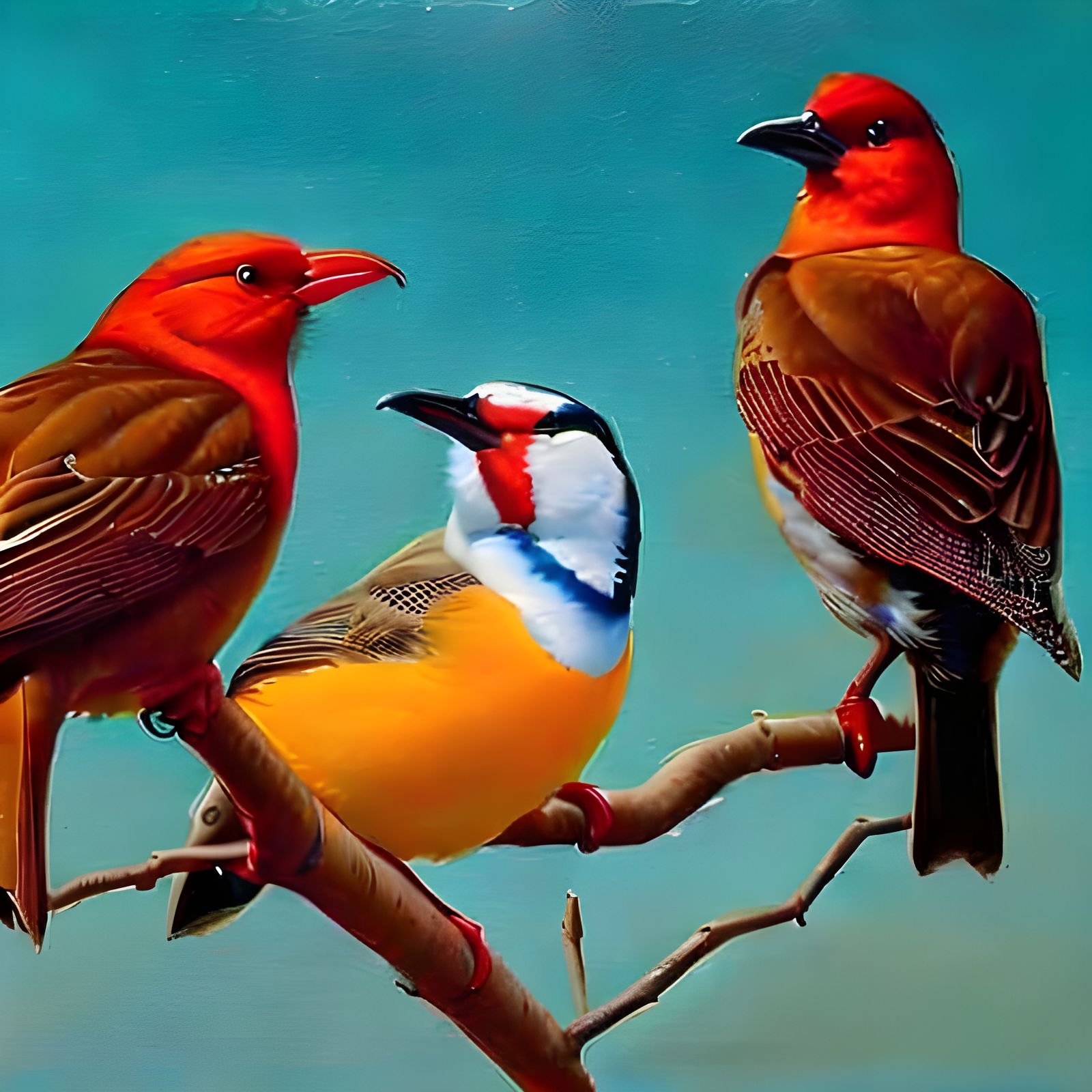Birds in Oil Painting, Naturalist Style