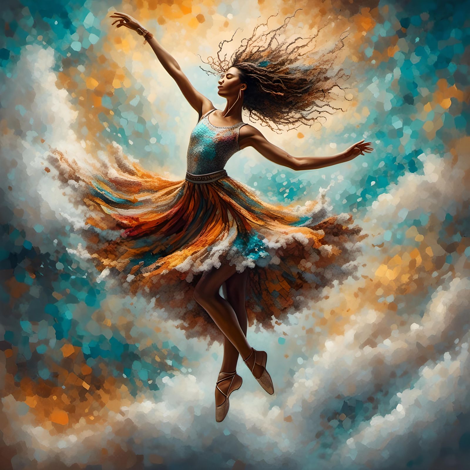Ballerina Dancing on a Cloud: Hyperrealistic Digital Art