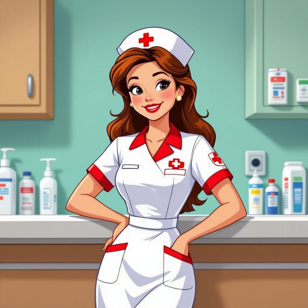 Cartoon Nurse in Disney Style With Medical Supplies