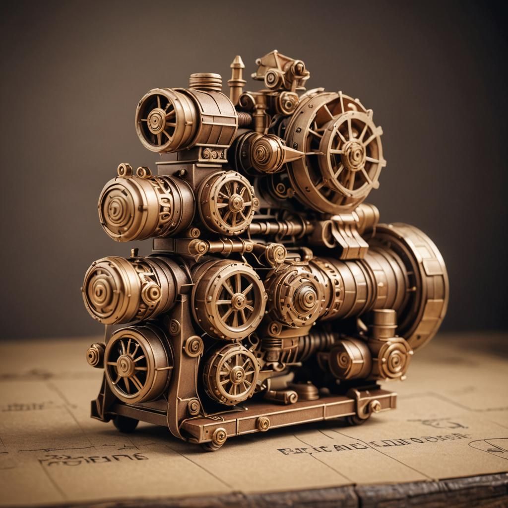Steampunk Origami Engine in Papercraft Style