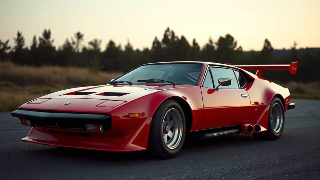 Epic Cherry Red Pantera Supercar in Cinematic Style