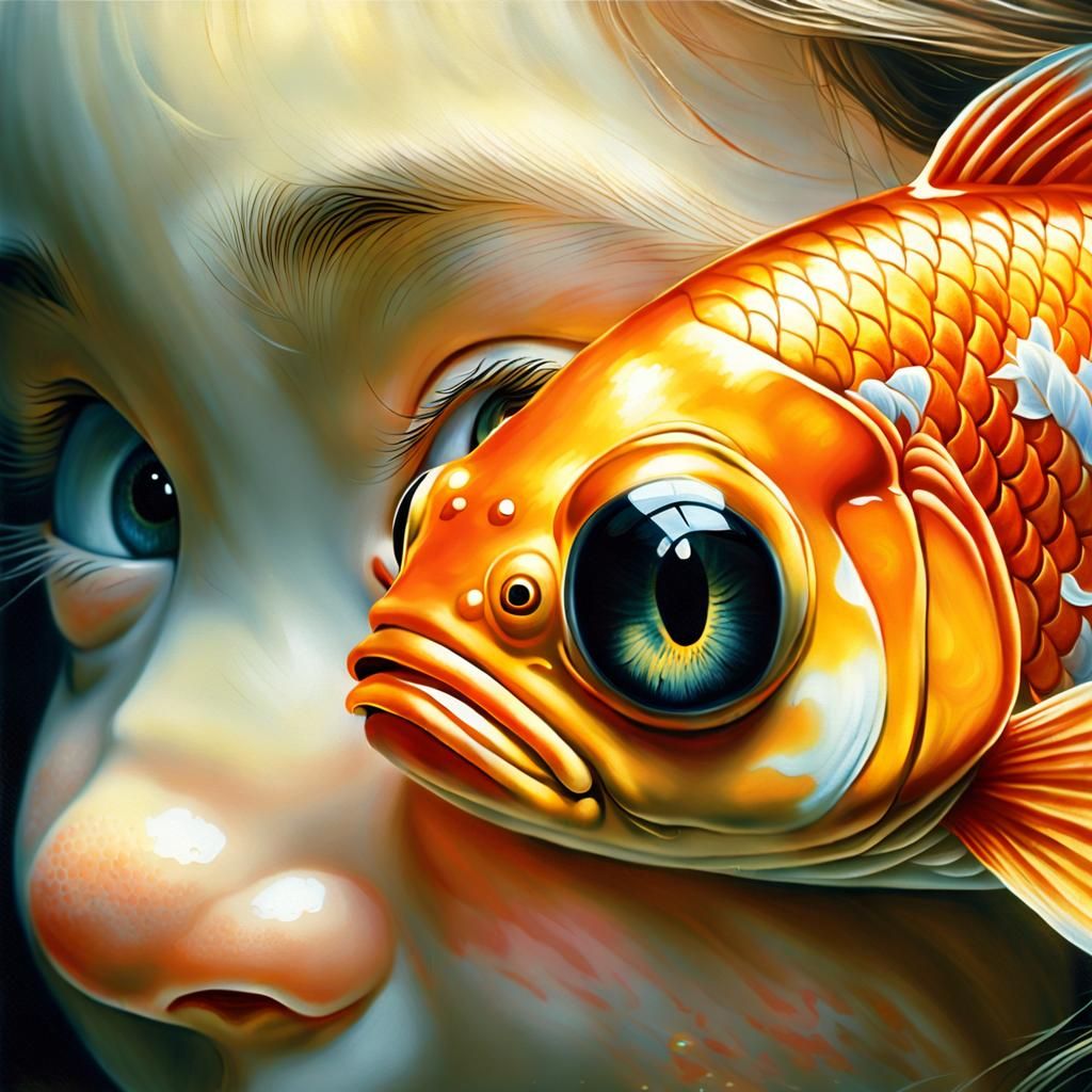 Eerie Koi Reflection: Macro Photograph in Surreal Style