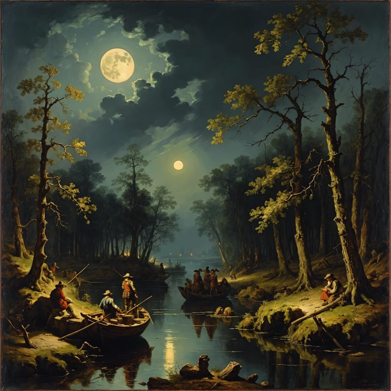 Gloomy Swamp at Night in Baroque Style
