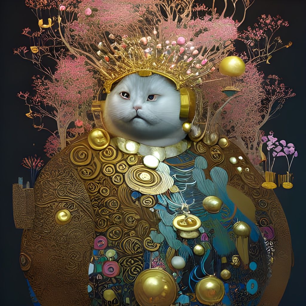 Crowned Fat Cat: Intricate Digital Painting