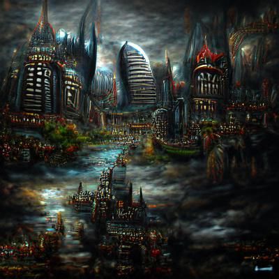 Detailed Dark Fantasy City Painting in 8K