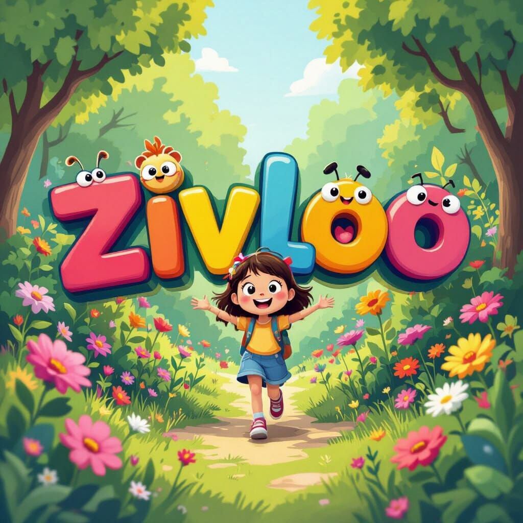 Girl Enters 3D Cartoon Logo in Vector Style