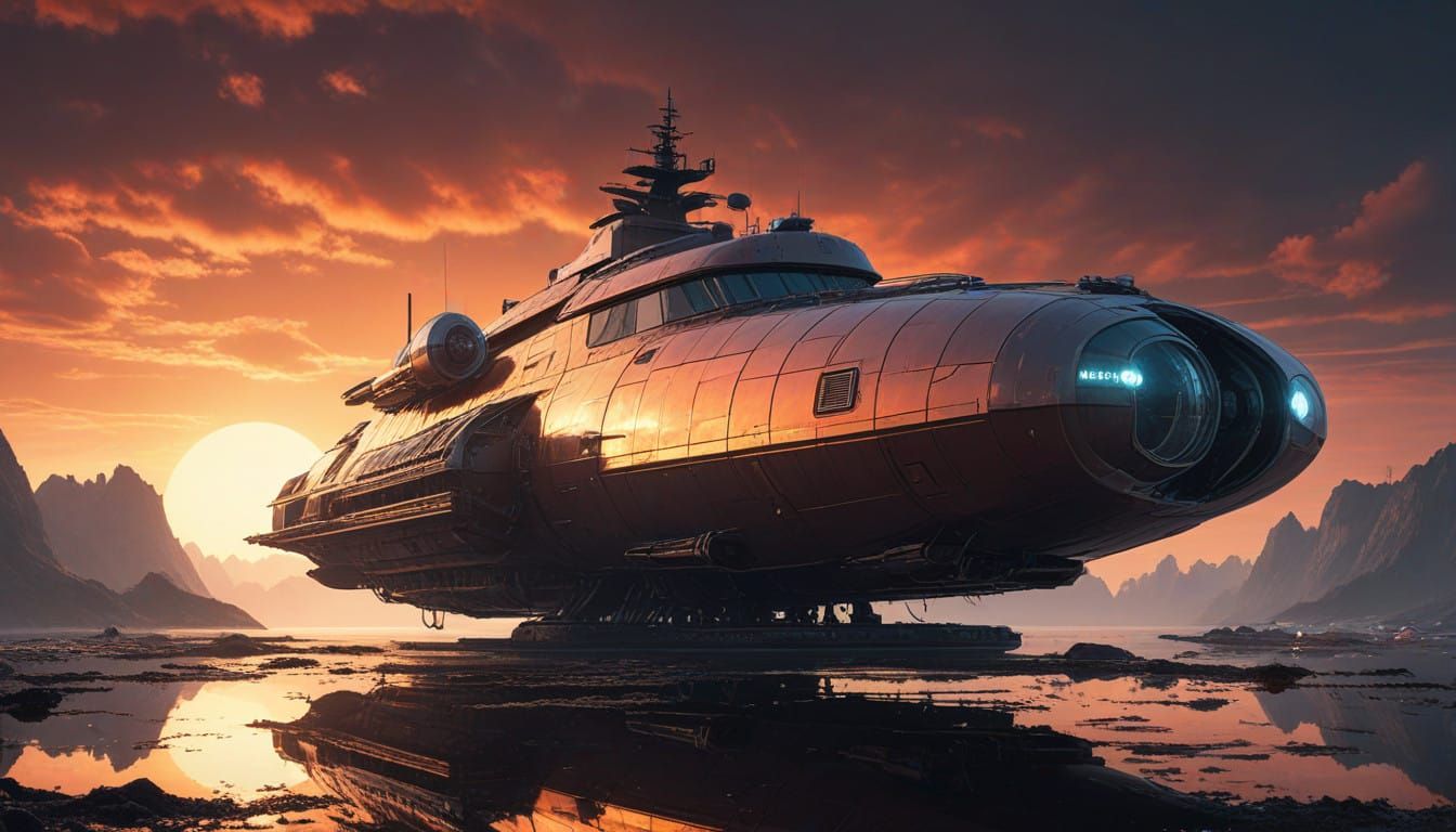 Surreal Starship Soars Through Dreamlike Atmosphere in Hyper...