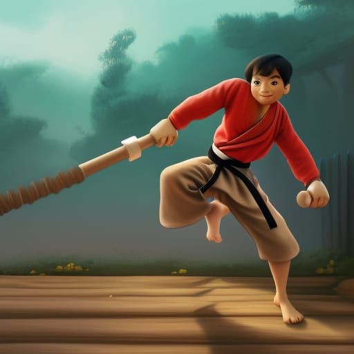 Danial San as Karateka Painting Fences: Pixar Style