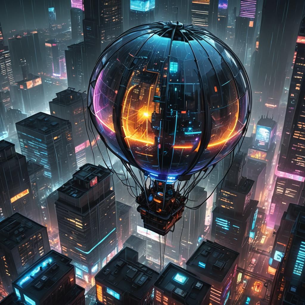 Cyberpunk Wind Bomb in Neon Cityscape