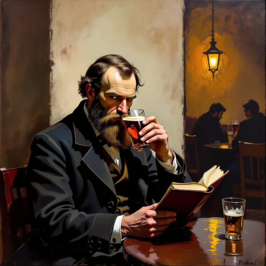 Dostoyevsky Drinks Beer in Atmospheric Cafe