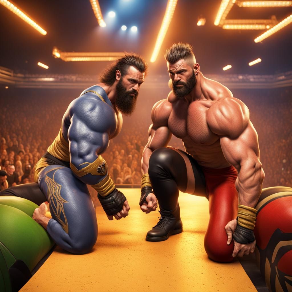 Muscular WWE Wrestlers in Detailed Matte Painting