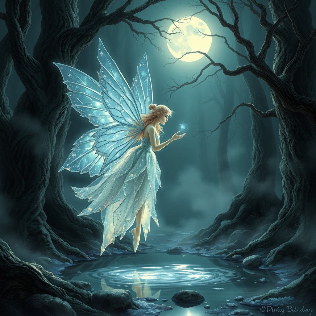 Ice Fairy in Mystical Forest, Hyper-Detailed Realism