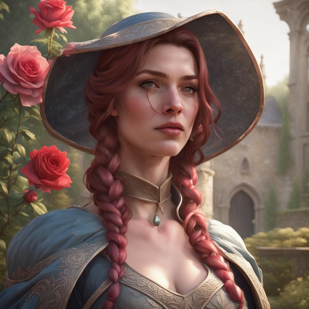 Medieval Lady in Rose Garden Portrait