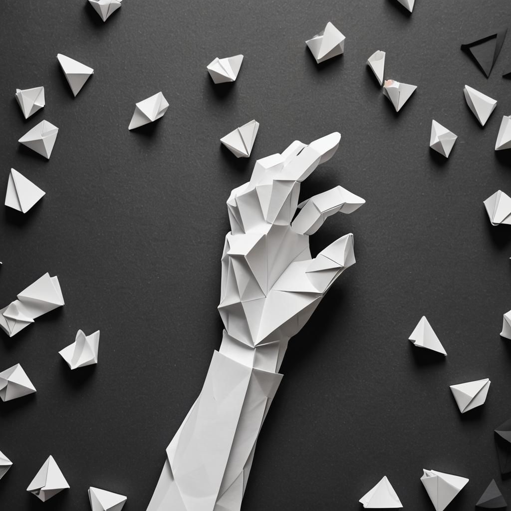 Minimalist Paper Craft Fist in Origami Landscape