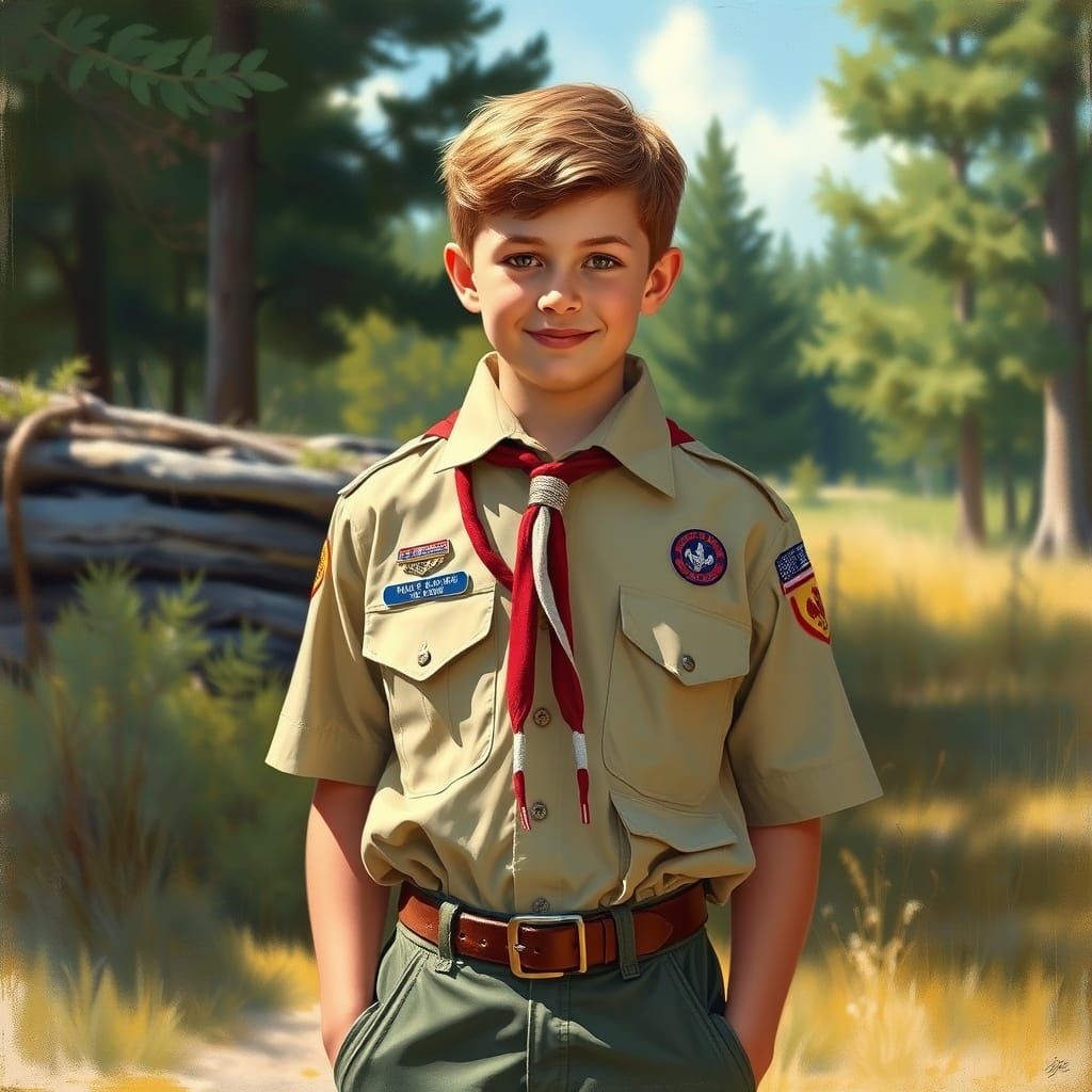 Scout Leader Portrait in Norman Rockwell Style