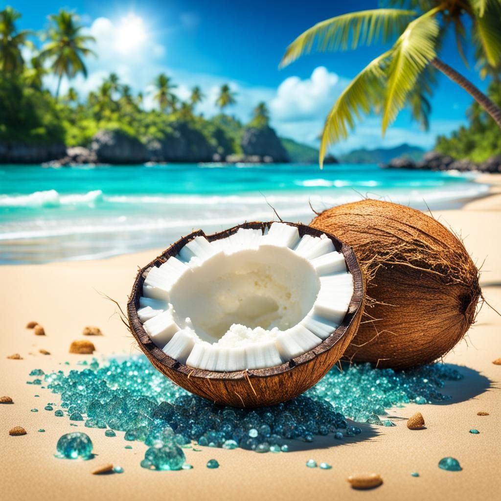 Glittering Beach Scene in Hyperrealistic Style