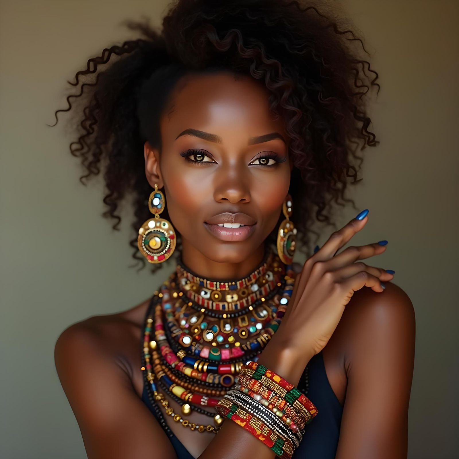 Beautiful Dark Woman with Colorful Jewelry