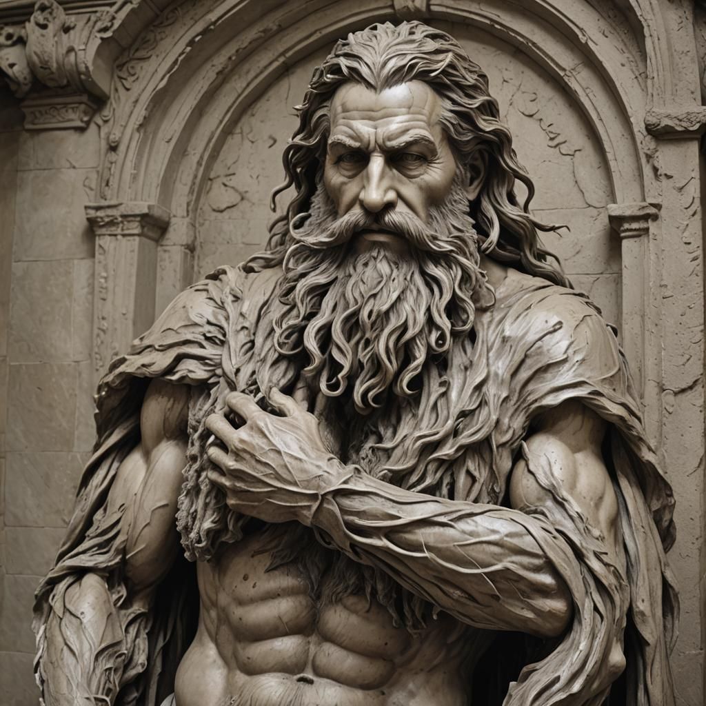 Bearded Man Sculpture in Fantasy Horror Style