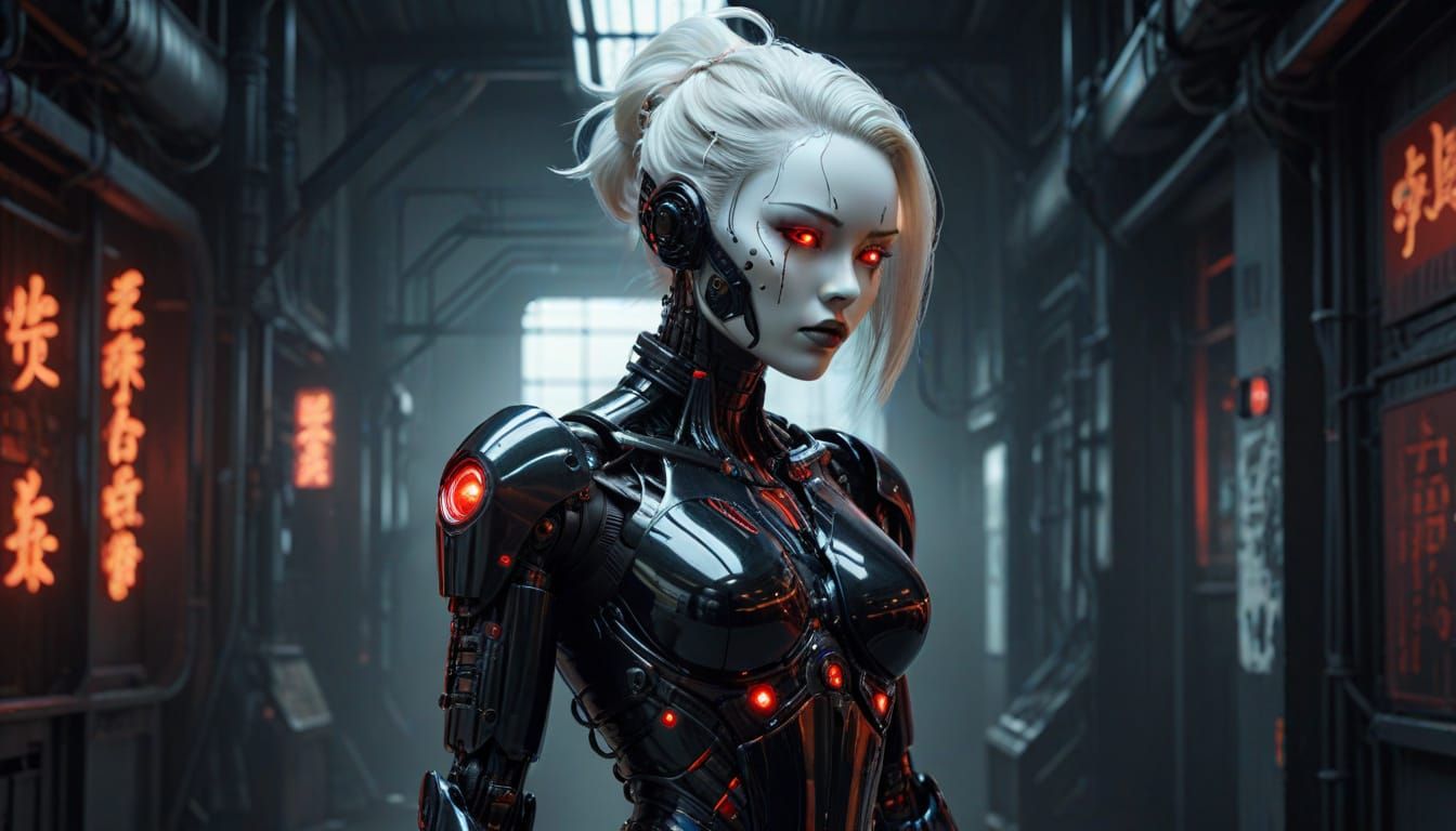 Cyberpunk Gynoid in Gothic Bio-Mech Pose