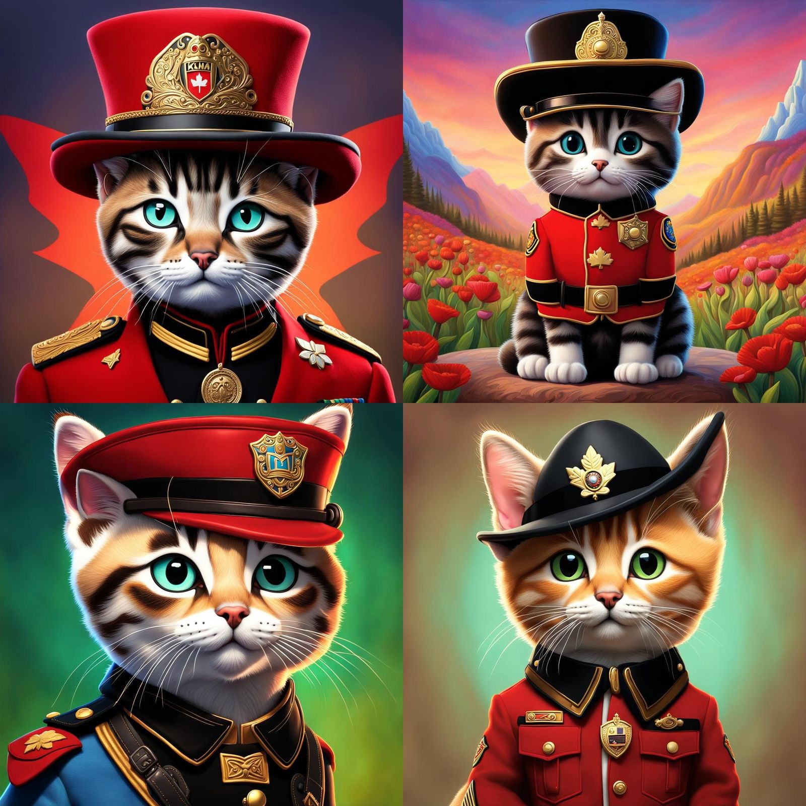 Kitten Canadian Mountie in Folk Art Style