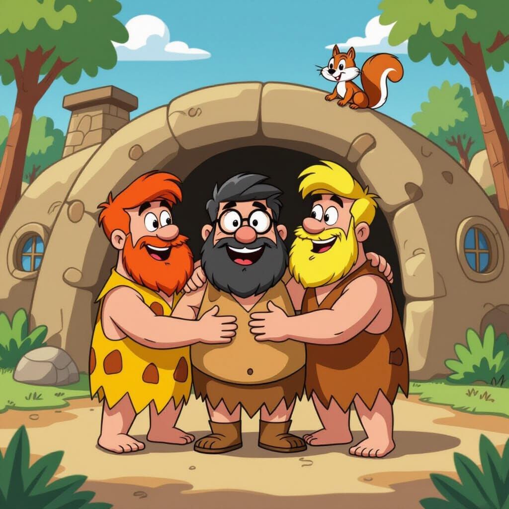 Cartoon Hug Scene in Flintstones Style