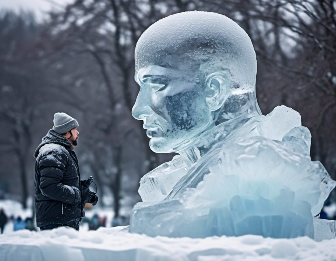 Surreal Ice Giant Sculpture Portrait in Hyperrealism