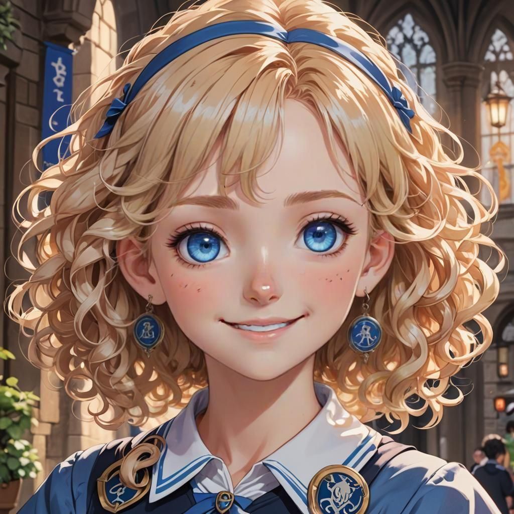 Cute Girl in Ravenclaw Uniform with Anime Style
