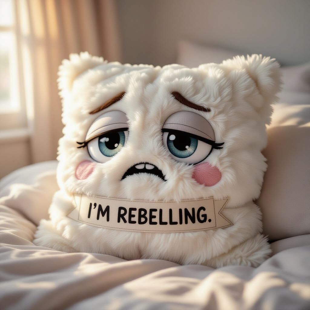 Rebellious Pillow with Sad Eyes in Morning Light