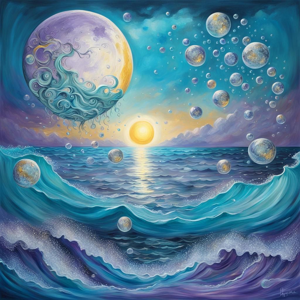 Surreal Sun and Moon with Crystal Bubbles