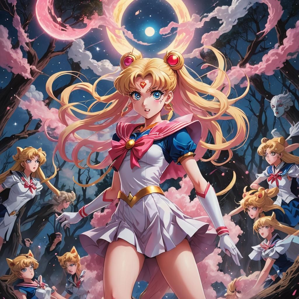 Sailor Moon in Anime-Style Battle Scene